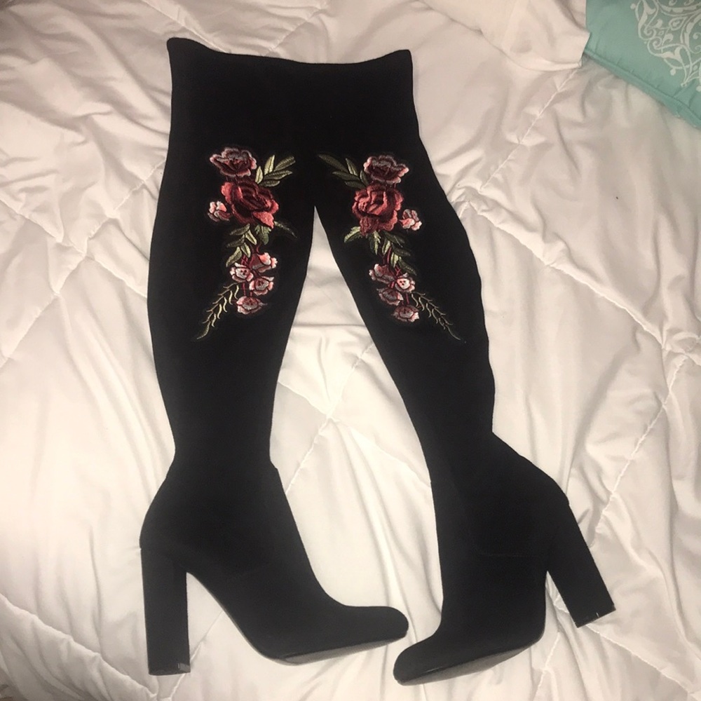 Over the knee suede heeled boots